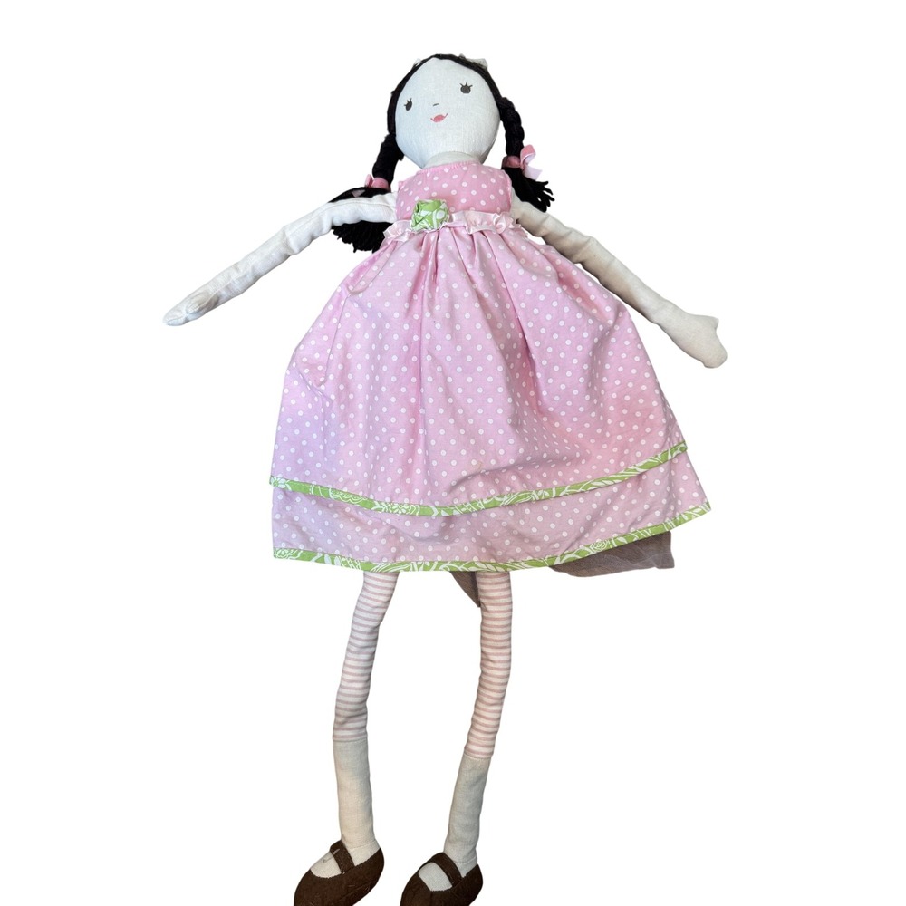 Pottery Barn Kids Princess Cloth Rag Doll 30 In Pink Polka Dot Dress Brown Hair